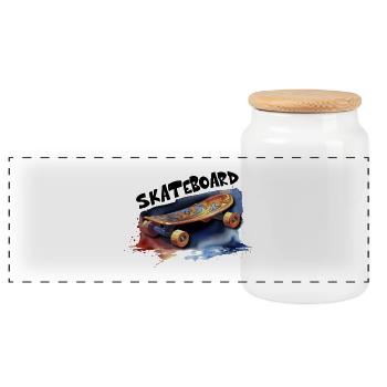 Planche à roulettes pour garçons patineur Design Gift sk8 - Boîte à biscuits avec couvercle en bois - blanc - Devant