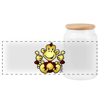 Full Color Monkey Design - Panoramic Cookie Jar with Wooden Lid - white - Front