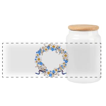 Gentian Edelweiss wreath - Panoramic Cookie Jar with Wooden Lid - white - Front
