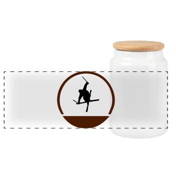 Logo de sauteur à ski - Boîte à biscuits avec couvercle en bois - blanc - Devant