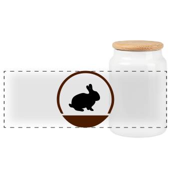 Rabbit logo - Panoramic Cookie Jar with Wooden Lid - white - Front