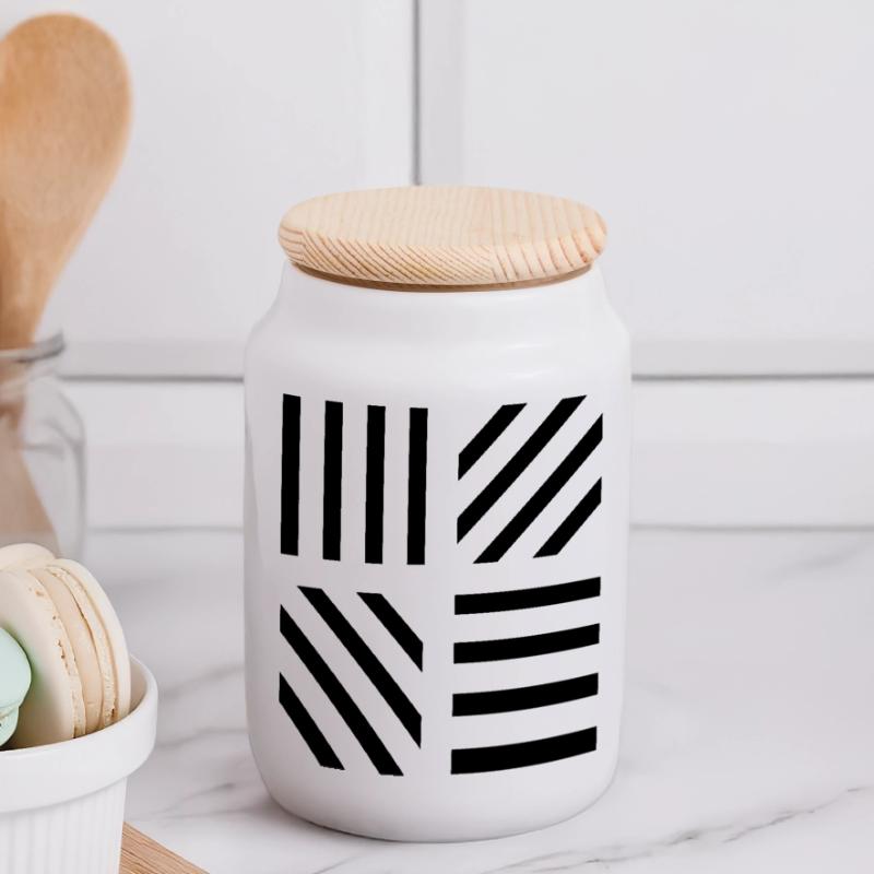 graphic stripe pattern Panoramic Cookie Jar with Wooden Lid