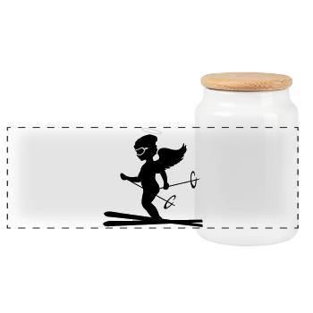 Heavenly skiers - Panoramic Cookie Jar with Wooden Lid - white - Front