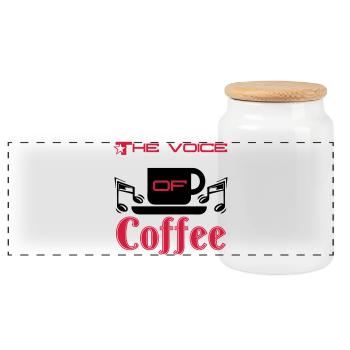 The Voice of Coffee Kaffee, Fun, Geschenk, Spruch - Panorama Keksdose mit Holzdeckel - Weiß - Vorne
