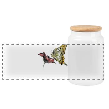 Butterfly - Panoramic Cookie Jar with Wooden Lid - white - Front