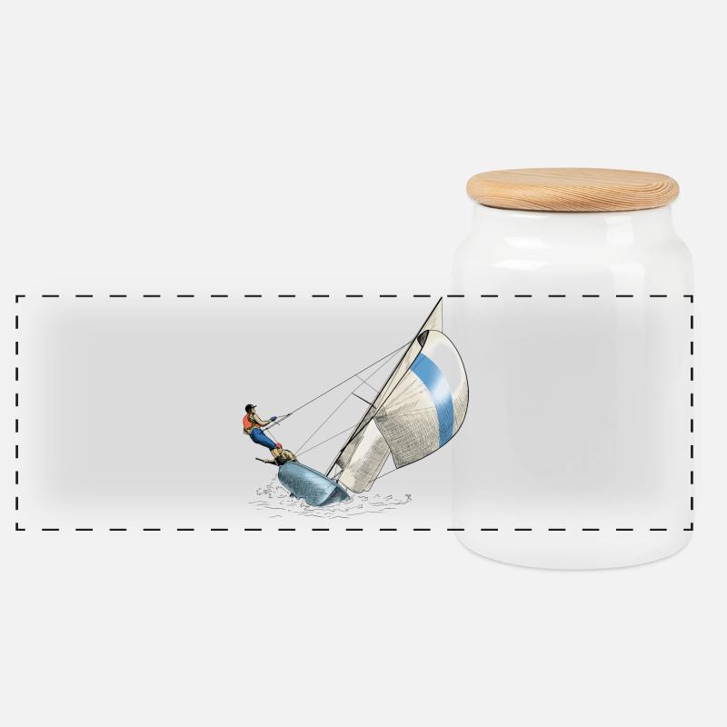 sailing - Panoramic Cookie Jar with Wooden Lid - white