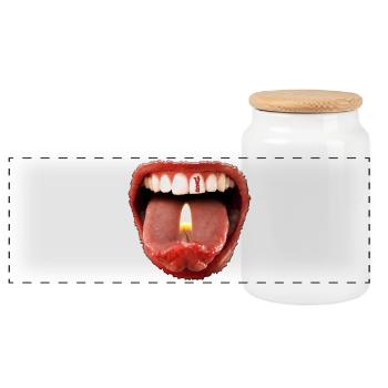Date of birth 1 - tongue teeth - Panoramic Cookie Jar with Wooden Lid - white - Front