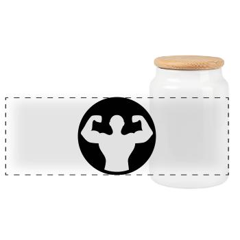 Bodybuilding Muskelprotz 05 2farbig - Panorama Keksdose mit Holzdeckel - Weiß - Vorne