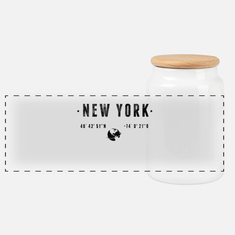 New York - Panoramic Cookie Jar with Wooden Lid - white