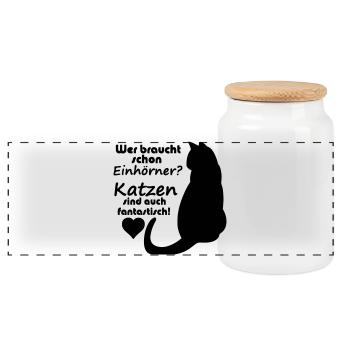 Katzen vs Einhörner Einhorn Katze Fun Geschenk - Panorama Keksdose mit Holzdeckel - Weiß - Vorne