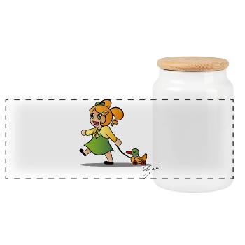 Girl with duck - Panoramic Cookie Jar with Wooden Lid - white - Front