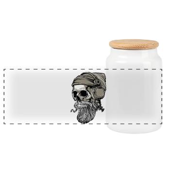 Beard hipster skull with headphones - Panoramic Cookie Jar with Wooden Lid - white - Front