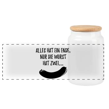 Alles Wurst schwarz - Panorama Keksdose mit Holzdeckel - Weiß - Vorne