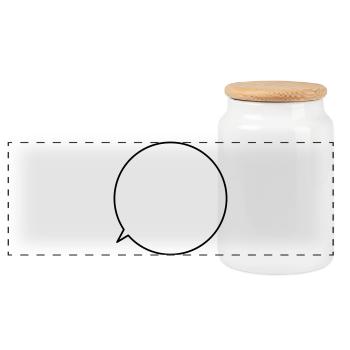 Speech bubble request text customizable - Panoramic Cookie Jar with Wooden Lid - white - Front