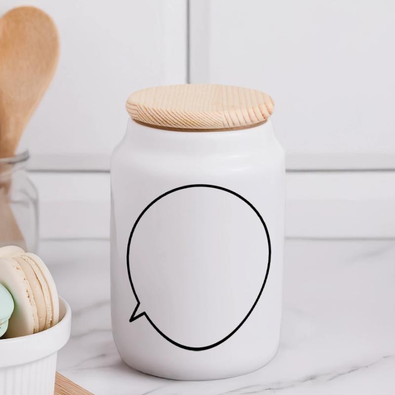 Speech bubble request text customizable Panoramic Cookie Jar with Wooden Lid