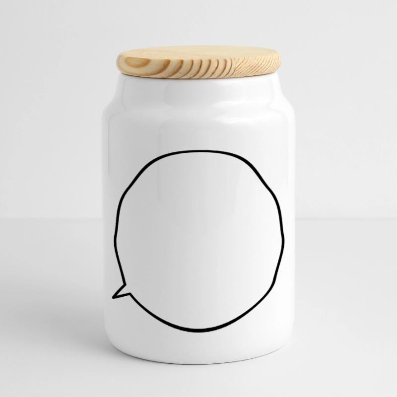 Speech bubble request text customizable Panoramic Cookie Jar with Wooden Lid