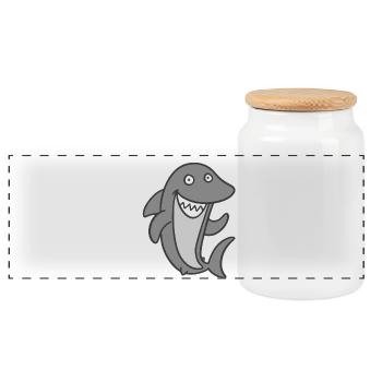 shark - Panoramic Cookie Jar with Wooden Lid - white - Front