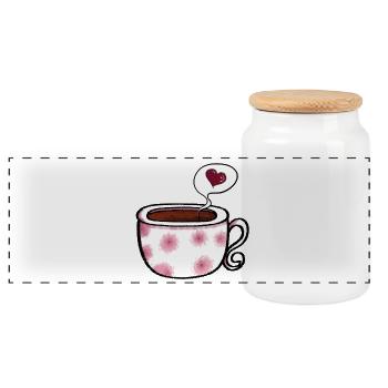 Kaffee Love I Kaffeetasse Comic I Geschenk - Panorama Keksdose mit Holzdeckel - Weiß - Vorne