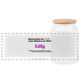 Ich bin Lilly - Lilly als Vorname - Mädchen - Panorama Keksdose mit Holzdeckel - Weiß - Vorne