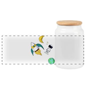 space - Panoramic Cookie Jar with Wooden Lid - white - Front