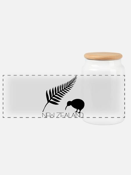Neuseeland Bootfahren und Kiwi - Panorama Keksdose mit Holzdeckel - Weiß
