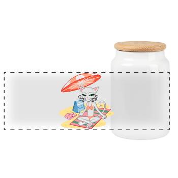 Chat sur la plage - Boîte à biscuits avec couvercle en bois - blanc - Devant