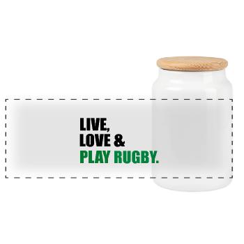 Rugby - Panorama Keksdose mit Holzdeckel - Weiß - Vorne