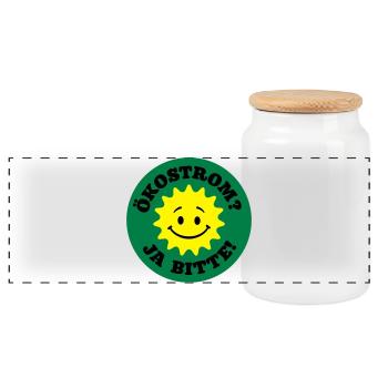 green power yes please, nuclear power no thanks, - Panoramic Cookie Jar with Wooden Lid - white - Front