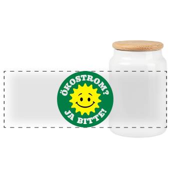 green electricity yes please, nuclear power no - Panoramic Cookie Jar with Wooden Lid - white - Front