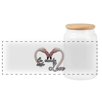 Be trendy with Love - Flamingos Geschenk - Panorama Keksdose mit Holzdeckel - Weiß - Vorne