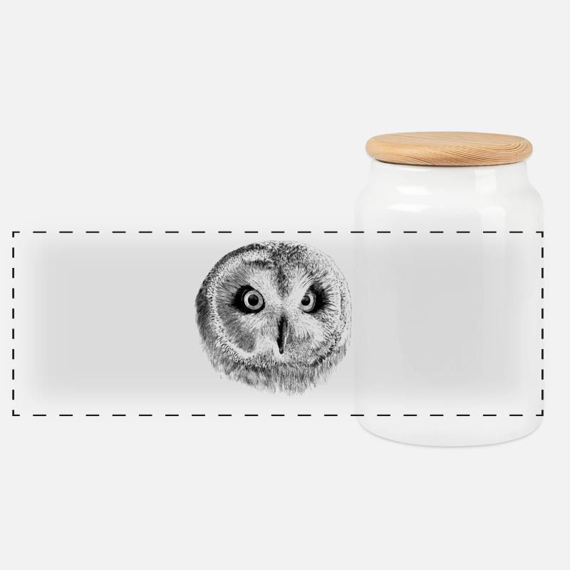 owl - Panoramic Cookie Jar with Wooden Lid - white