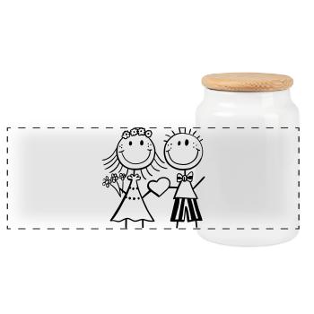 Funny stick figure newlyweds - wedding - fun - Panoramic Cookie Jar with Wooden Lid - white - Front