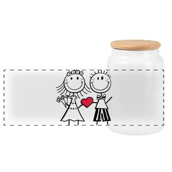 Loving newlyweds - wedding - heart - gift - Panoramic Cookie Jar with Wooden Lid - white - Front
