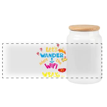 Travel T-shirt Let's Wander Where The WiFi Is Weak - Panoramic Cookie Jar with Wooden Lid - white - Front