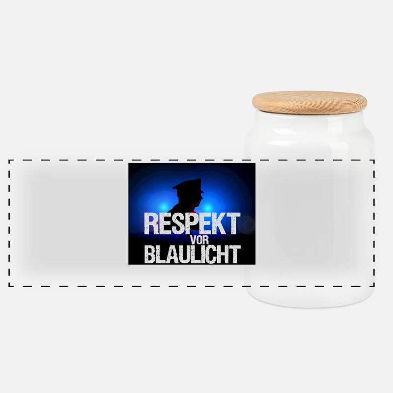Blaulicht Respekt - Polizei, Polizist, Geschenk - Panorama Keksdose mit Holzdeckel - Weiß