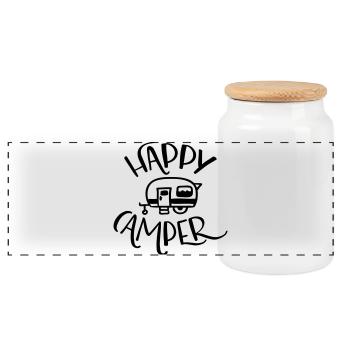 Happy Camper - Panoramic Cookie Jar with Wooden Lid - white - Front