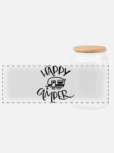 Happy Camper - Panorama Keksdose mit Holzdeckel - Weiß