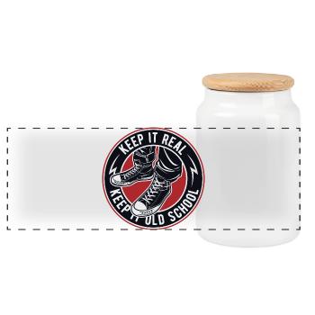 Keep It Real Old School Sneakers Logo - Panoramic Cookie Jar with Wooden Lid - white - Front