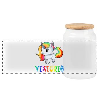 Viktoria unicorn - Panoramic Cookie Jar with Wooden Lid - white - Front