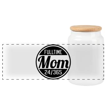 Fulltime Mom | Vollzeit Mutter - Panoramic Cookie Jar with Wooden Lid - white - Front
