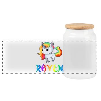 Unicorn Raven - Panoramic Cookie Jar with Wooden Lid - white - Front