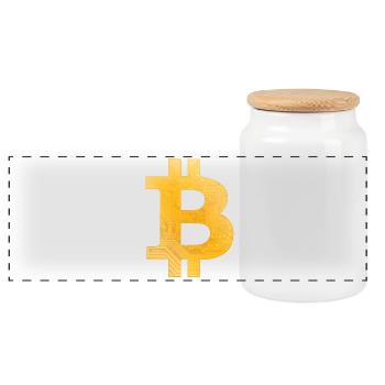 Bitcoin - Panorama Keksdose mit Holzdeckel - Weiß - Vorne