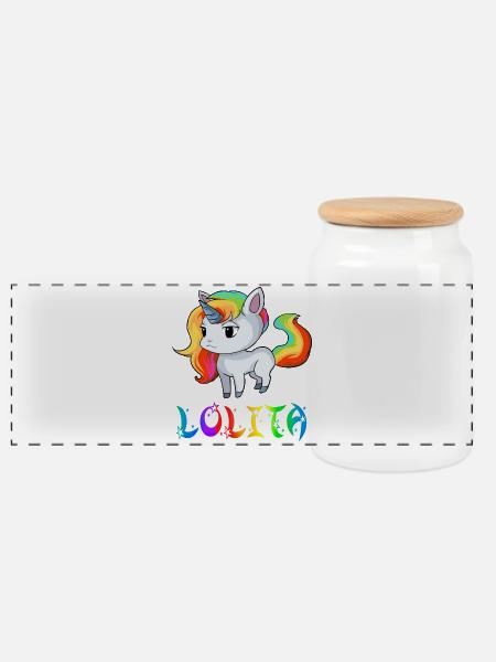 Unicorn Lolita - Panoramic Cookie Jar with Wooden Lid - white