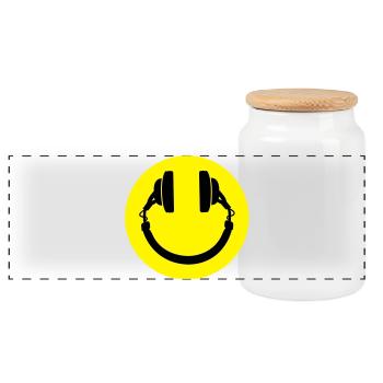 Smiley Headphones - Panoramic Cookie Jar with Wooden Lid - white - Front