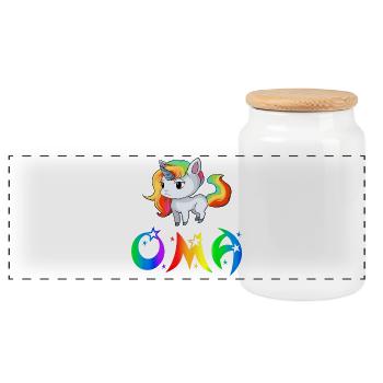 Einhorn Oma - Panorama Keksdose mit Holzdeckel - Weiß - Vorne