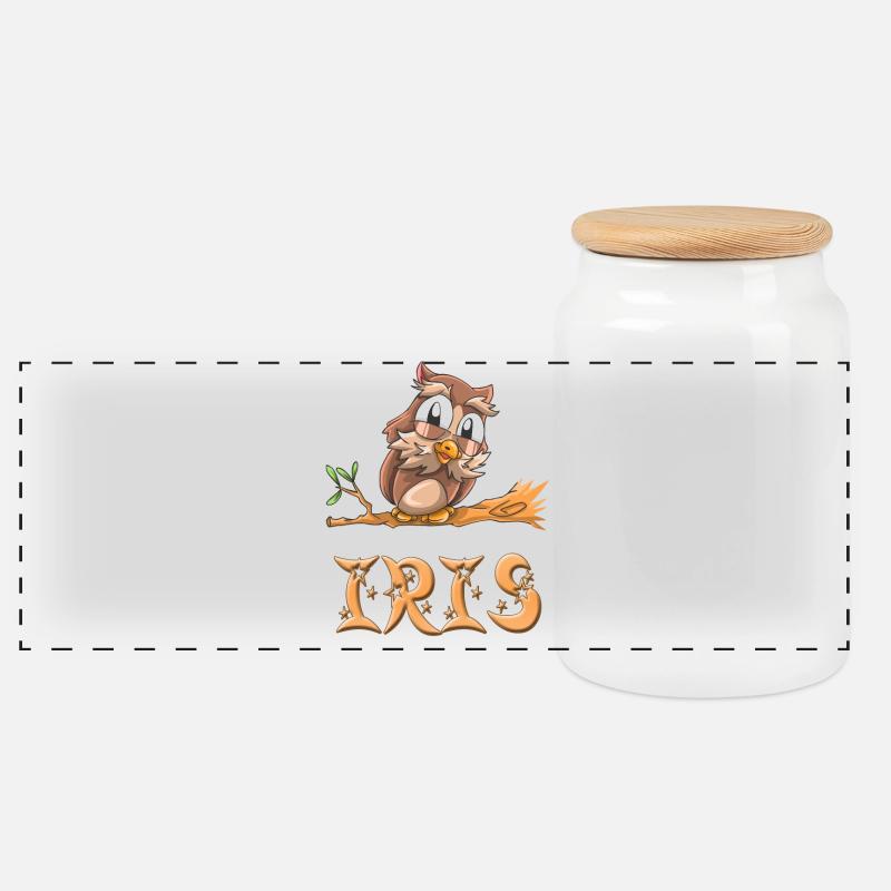 Owl Iris - Panoramic Cookie Jar with Wooden Lid - white