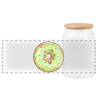 Leckerer Donut mit grünem Zuckerguß Comic Geschenk - Panorama Keksdose mit Holzdeckel - Weiß - Vorne