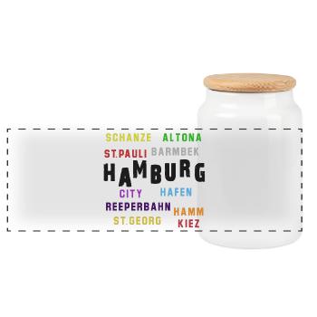 Hamburg Viertel Typo Collage - Panorama Keksdose mit Holzdeckel - Weiß - Vorne