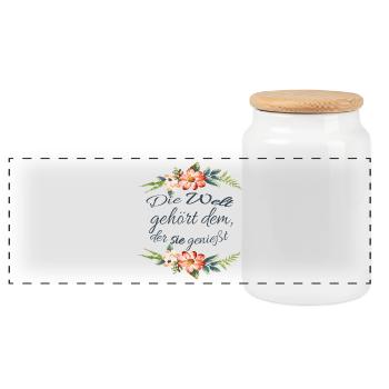 Le monde appartient à ceux qui en jouissent - Valentine - Boîte à biscuits avec couvercle en bois - blanc - Devant