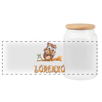 Owl Lorenzo - Boîte à biscuits avec couvercle en bois - blanc - Devant